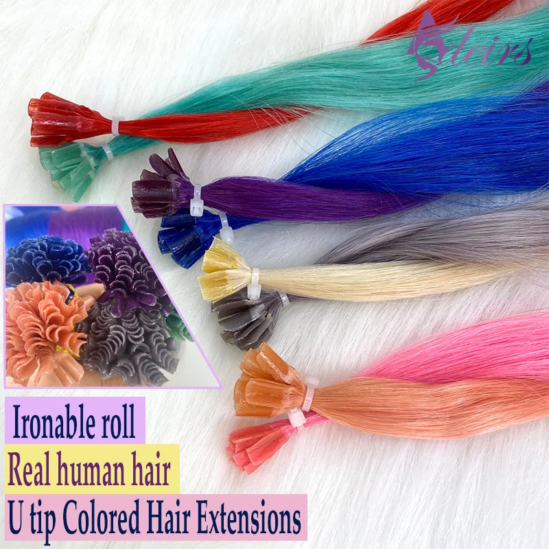 ADEIRS Color U Tip Hair Extensions 100% Real Human Hair Fusion Extensions  Purple Blue Pink Gray Color 20inch 0.5g/Strand