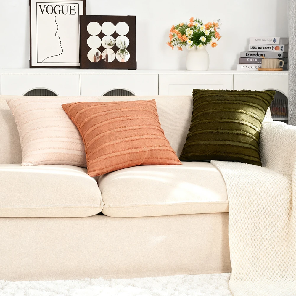 BUYNOW Solid Color Jacquard Pillowcase Countryside Fresh Korean Living Room Sofa 18x18inch Cushion Covers Home Bedroom Bed Decor