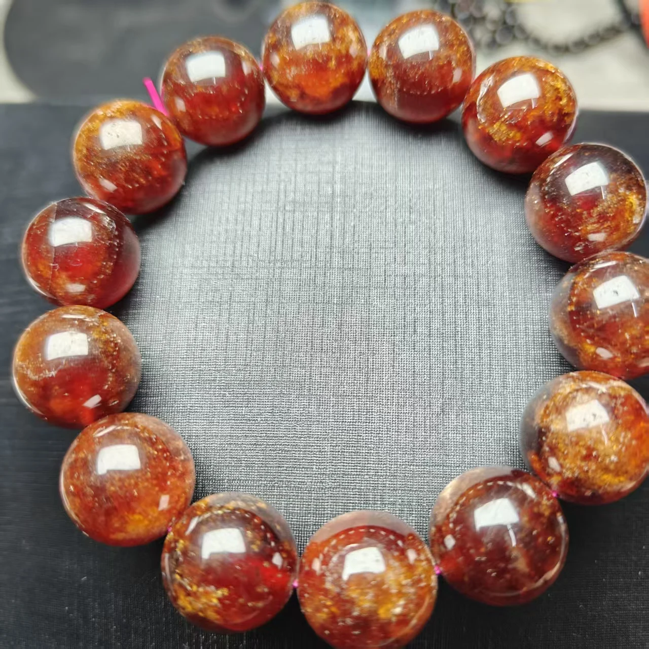 XINGYU Natürliche Orange-Rote Granat-Perlen, Glatte Runde Lose Perlen für Schmuck und Armbänder, Mysteriöser Edelstein – Detail 6