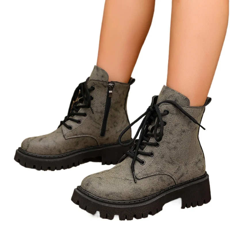 2027 New Women's Vintage Shoes Comfortable Anti Slip Block Heel Mid Boots Spring and Autumn Women Fashionable Side Zipper Boots