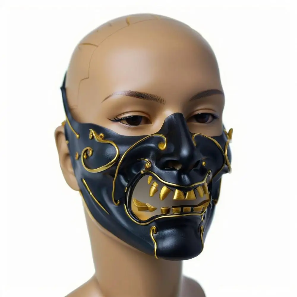 

Punk Masquerade Mask Leather Half Face Samurai Mask Japanese Demon Mask Halloween Carnival Cosplay Steampunk Rock Rivet Mask