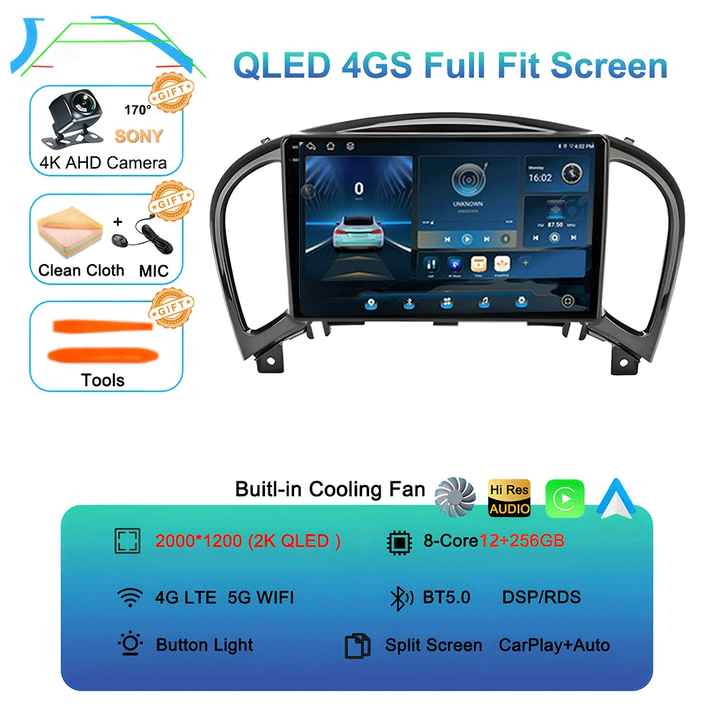 Android 16 videospeler Carplay Auto voor Nissan Juke YF15 2010 - 2014 Multimedia autoradio WiFi+4G DSP 2 DIN touchscreen - afbeelding 1