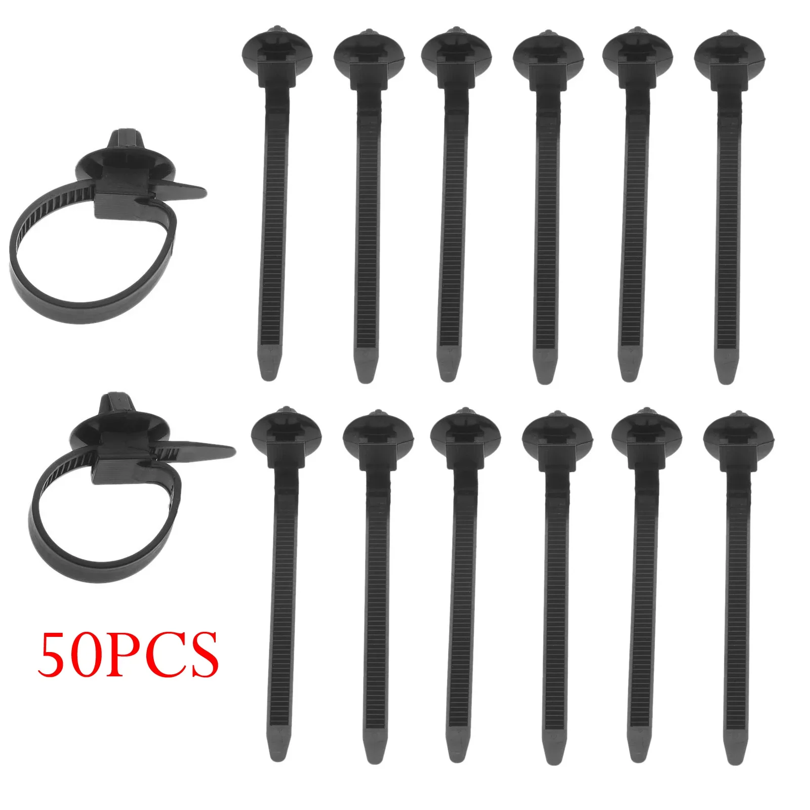 

50 Pcs Nylon Black Car Auto Cable Strap Push Mount Wire Tie Retainer Clip Clamp Nylon Self-Locking Ties Bundling Tape