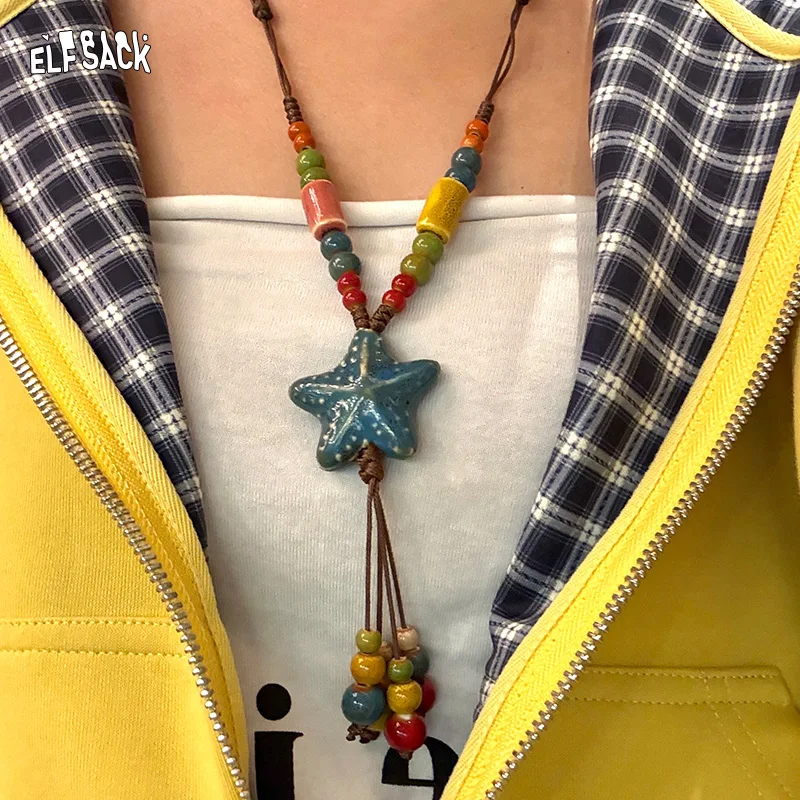 

ELFSACK 2025 Autumn New Arrival Playful Dopamine Starfish Figure Ceramics Necklace For Woman
