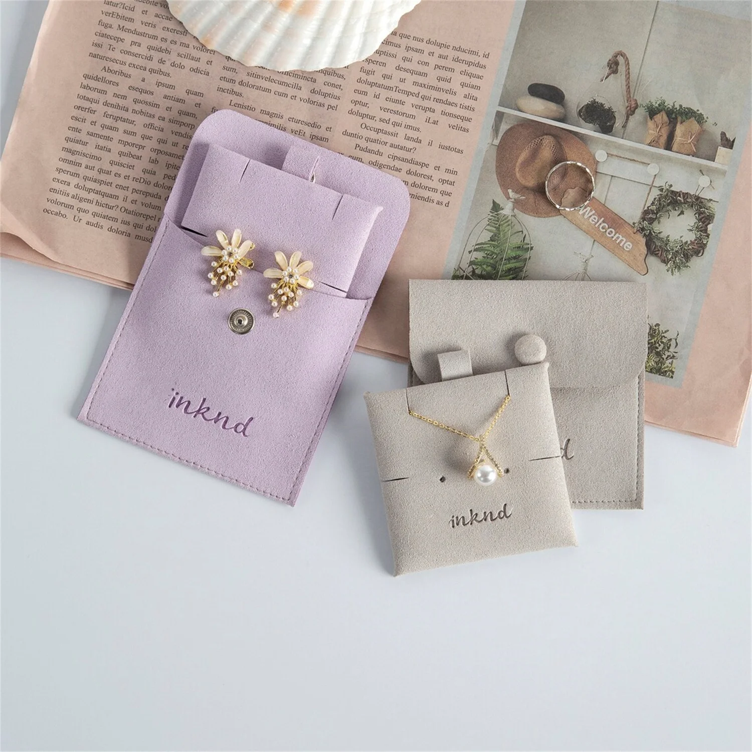 

Custom jewelry package pouch bag with insert card personalized Logo printed small earrings necklace packaging bags with button g