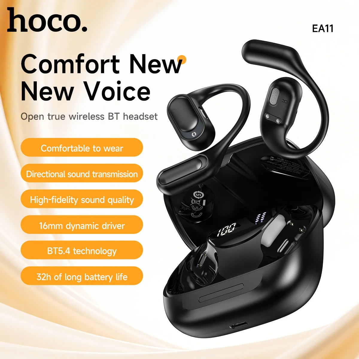 

HOCO EA11 Open Air True Wireless Bluetooth Headsets Sports Hifi Sounds Quality Earbuds with LED Digital Display Charging Box