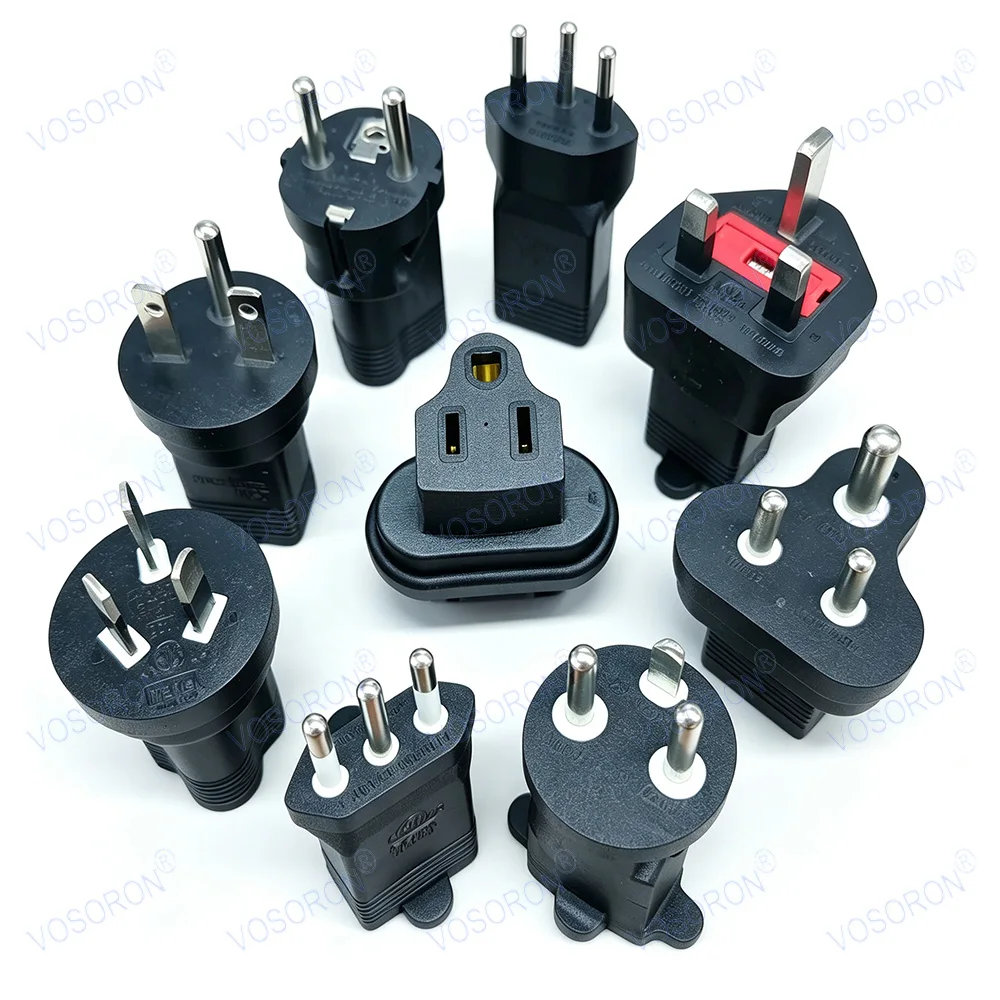 UK EU AU DK IT CH Brazil Israel South‑Africa US 6-15P IEC C14 Plug to NEMA 5‑15R US Female Socket Power Adapter