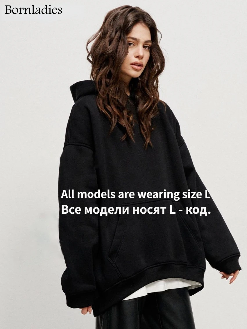 Bornladies Oversized Hoodies & Sweatshirts for Women Autumn Winter Thick Warm Fleece Sweatshirts Girls Streetwear Loose Pullover