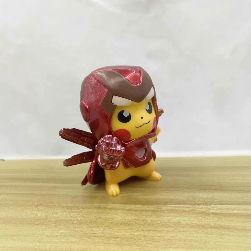 Мультфильм Покемон Пикачу Cos Мстители Стальные Фигурки Пикачу Модель Крутые Игрушки Изысканное Украшение Сюрприз Мальчик Праздничный Подарок