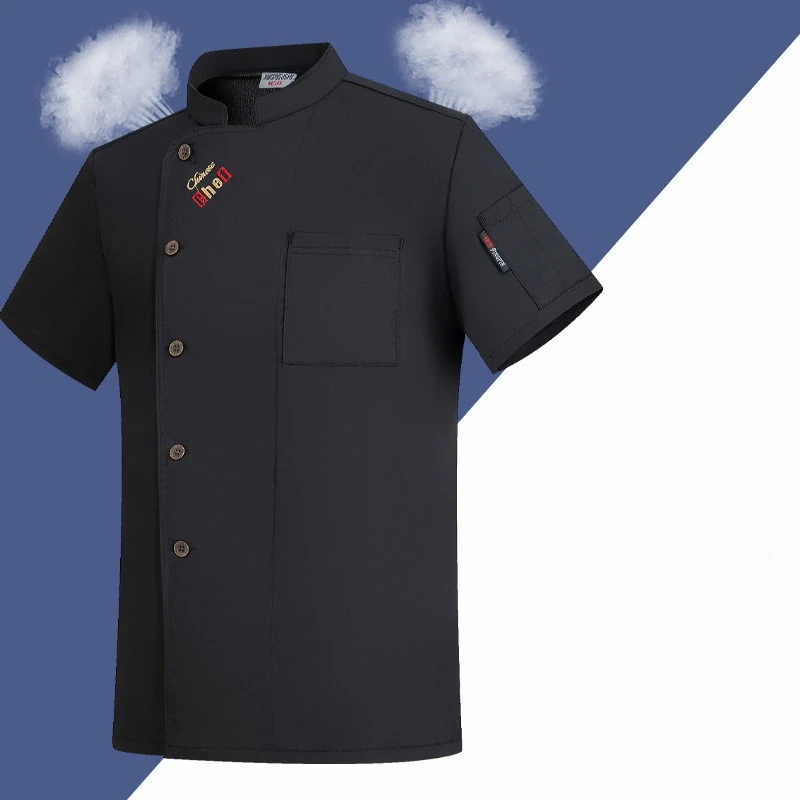 夏用メンズ半袖シェフユニフォームメッシュ通気性ホテルキッチンコートレストランフルセット作業服