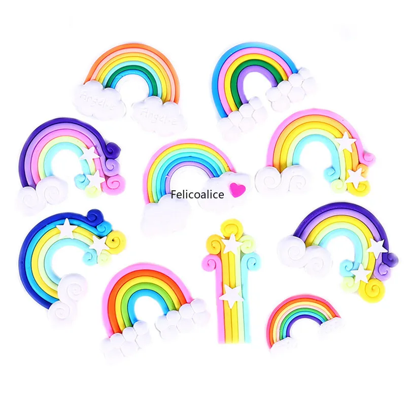 6pcs Clay Rainbow Fairy Garden Miniatures Rainbow Terrarium Figurines Desk Decoration Slime Filler Accessories