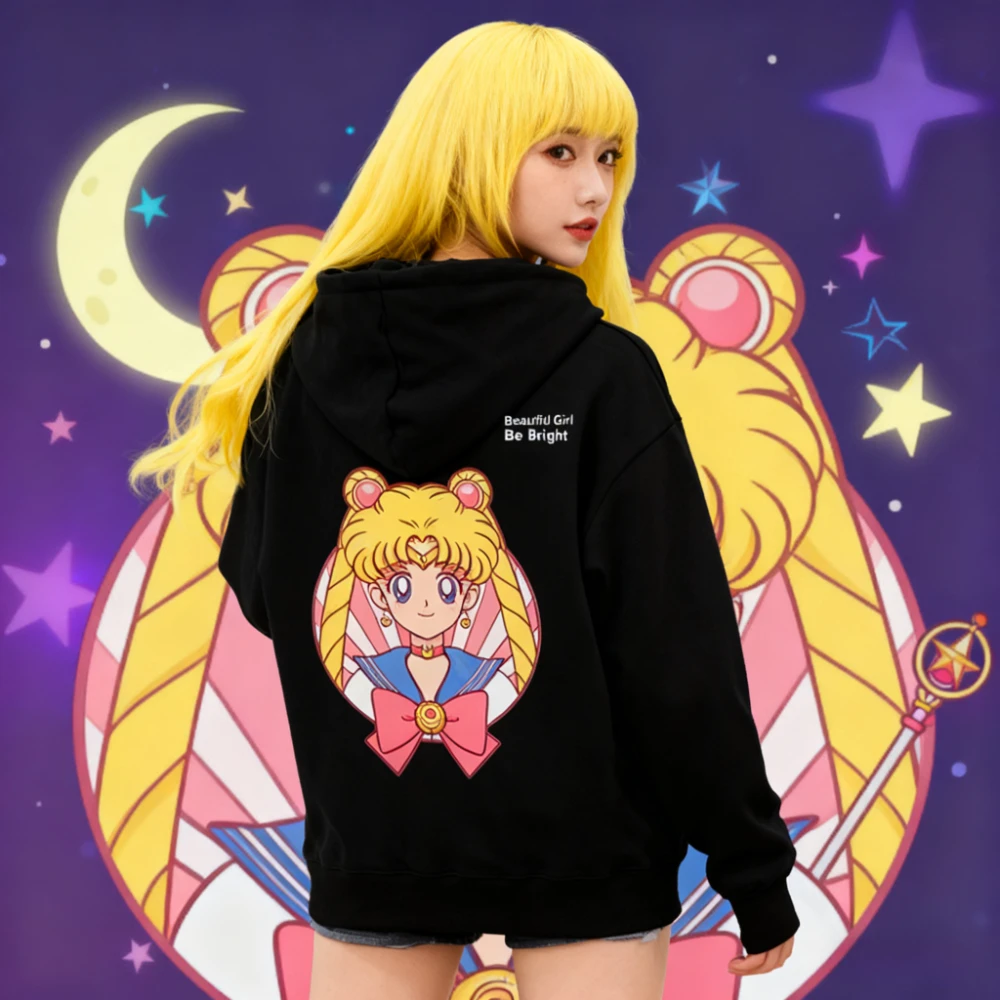 

Унисекс толстовка с капюшоном в стиле аниме Sailor Moon, куртка на молнии для женщин и мужчин, уличная одежда, повседневный пуловер, японская мультяшная мода, весна-осень, Y2K