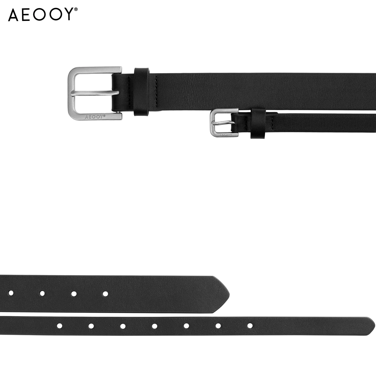 AEOOY L-01 Women's Genuine Leather Belt, Double Buckle Asymmetric Design, 2-in-1 Convertible Waist Belt, Natural Top-Grain Cowhi