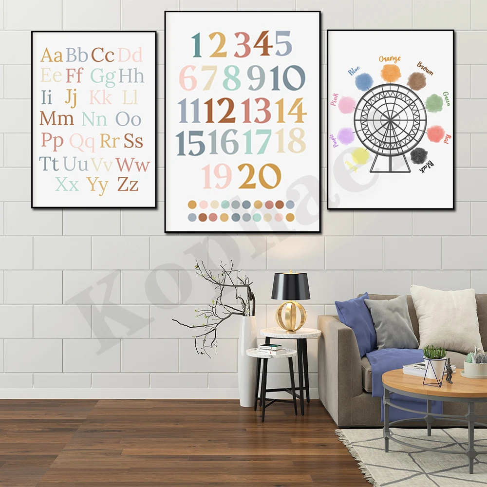 Color Wheel Color Cards Numbers Letters Fruits Colors Children Education Nursery Learning Family Unique Wall Decor Poster