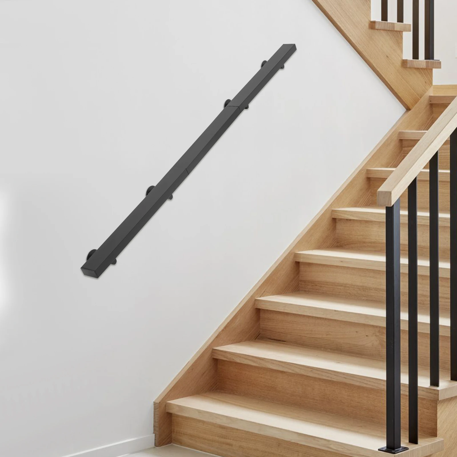 Modern Rectangle Stair Railing Kit 8*4*183cm Professional Stainless Steel Handrail 90.72kg Load Capacity Indoor&Outdoor Staircase Handrail Installed for Homes/Offices/Public Places