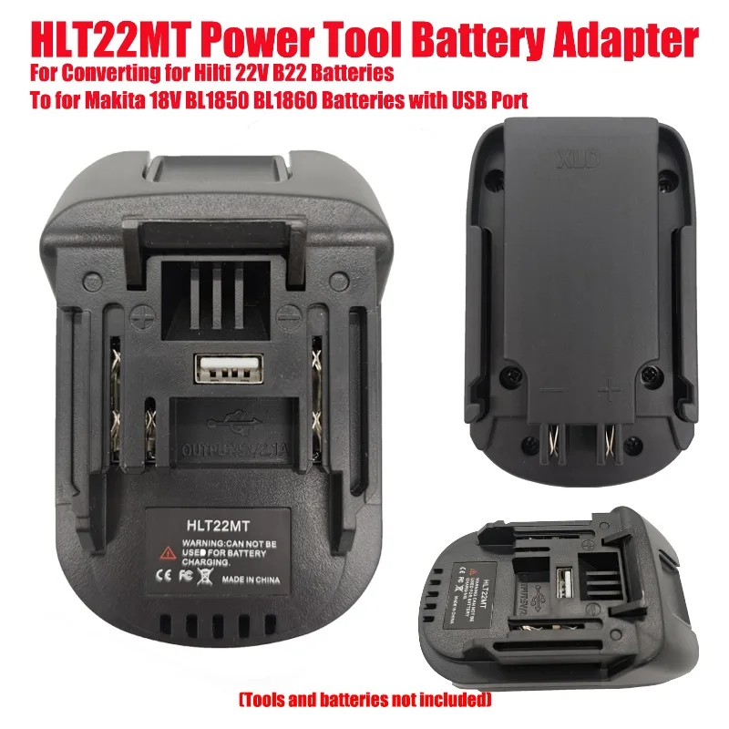 

HLT22MT Tool Battery Adapter for Converting for Hilti 22V B22 Batteries To for Makita 18V BL1850 BL1860 Batteries with USB Port