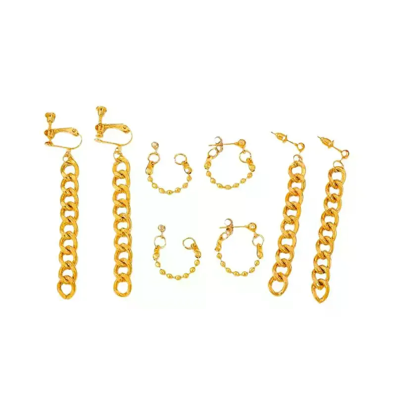 【New】2 Pairs Girl Cosplay Clip-On Earrings Chain Ear Drop Dangle Earrings Women Jewelry Accessories