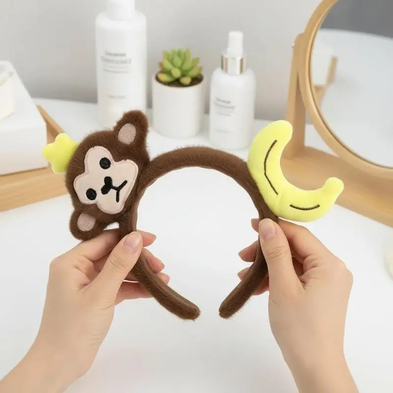 Cartoon Animal Headbands Soft Faux Plush Monkey Hairband Cute Banana Hair Hoop for Girls Kids Party Cosplay Accessories
