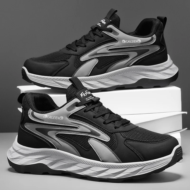 New 2026 Men's Casual Shoes Leather Surface Anti-Slip Running Shoes Fashionable Low Top Breathable Comfortable Sport Shoes