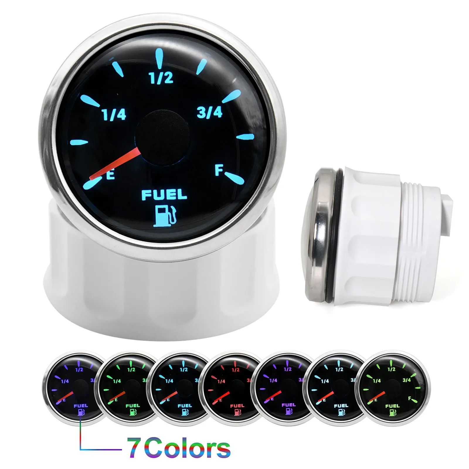 0-190Ω 240-33Ω Fuel Level Gauge 52mm with 7 Color LED Oil Tank Level Indicator for Marine Boat Auto Car Fuel Level Meter 9-32V