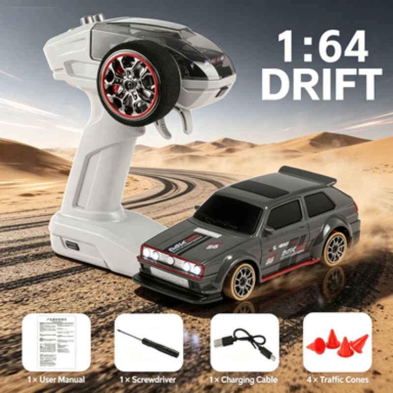 1:63 4WD RC Drift Car Full Proportional Steering Throttle Gyro LED Lights Spare Drift Tires  Remote Control Hobby Car For Adults view 5