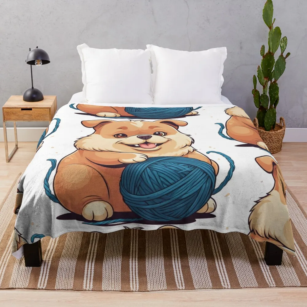 Adorable Chubby Dog Illustration - Cute and Playful Design Throw Blanket Tourist Travel Thermal Furry Blankets