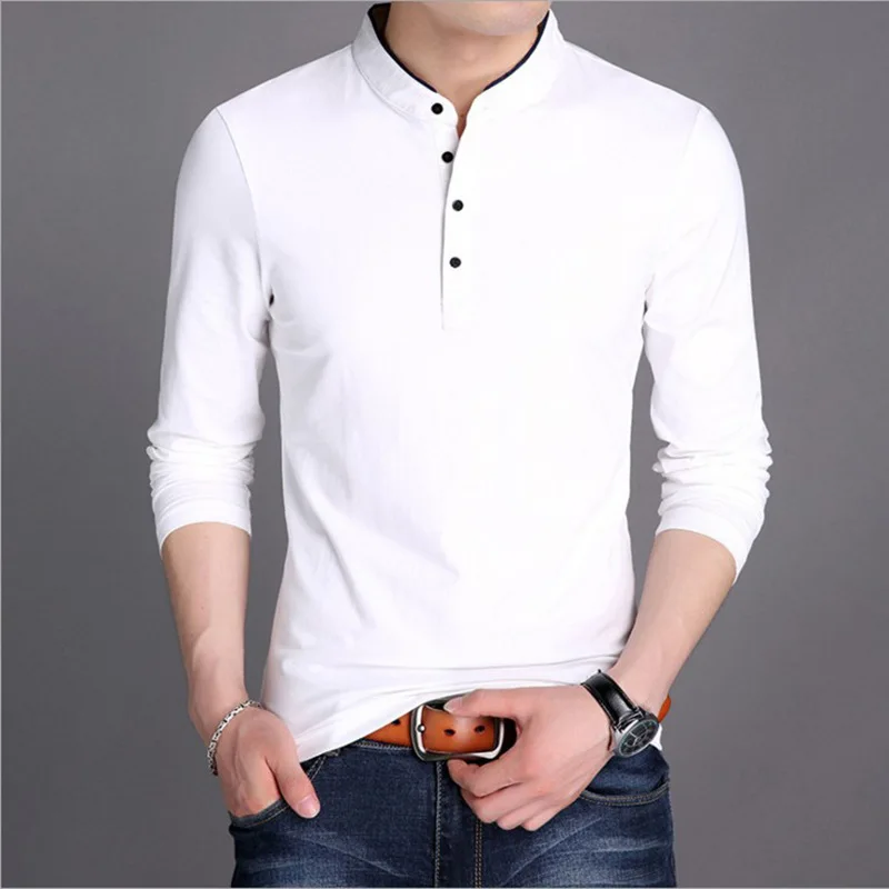 Long-sleeved T-shirt Stand-up Collar Base Shirt Man Spring New Fashionable Comfortable Korean Loose Casual Solid Simple