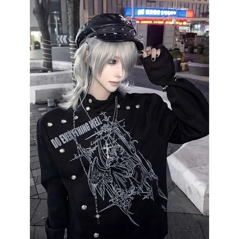 

Куртка Urban Anarchy с черными шипами на молнии в стиле панк, субкультура, верхняя одежда, осень-зима, визуальный край Kei, готическая уличная одежда, эстетичная