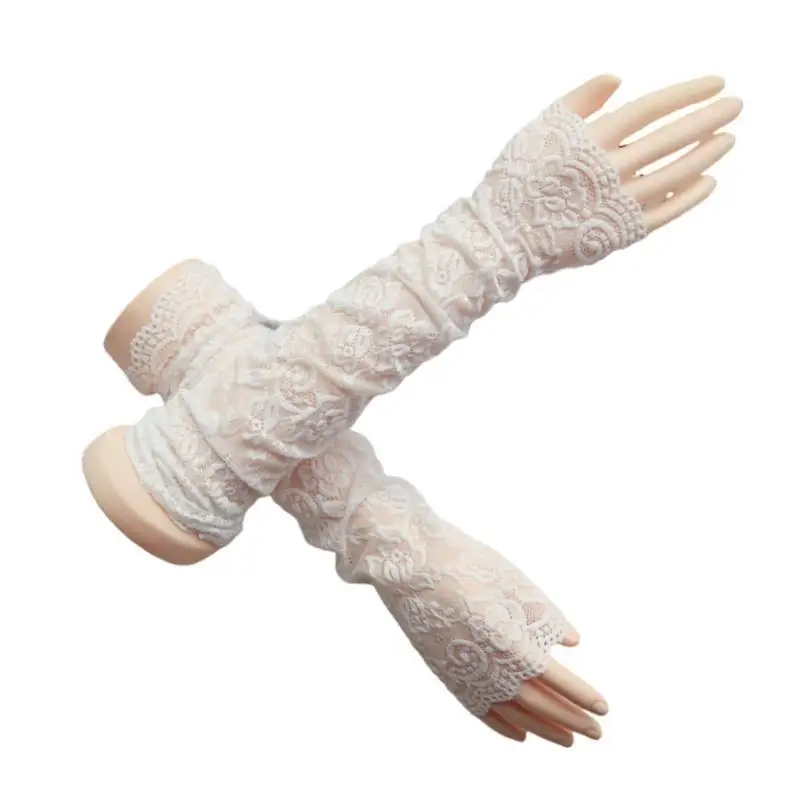 652f-通気性レース冷却アームスリーブフィンガーレス日焼け止めアームカバー日常使用