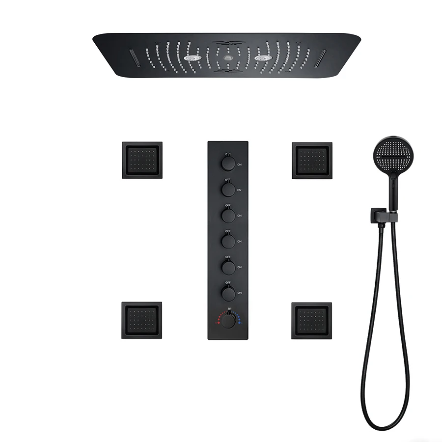 

M Boenn 22.8x14.9 Inch Music LED Shower Head Rainfall Bathroom Faucet Private Shower Set Smart 6 Functions Thermostatic Diverter