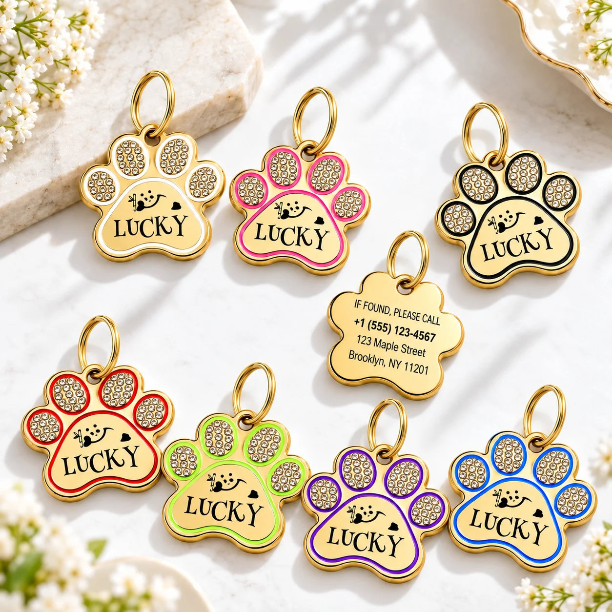 Custom Double-Sided Cat & Dog Name Pet ID Tags,Panda Pattern Carved Paw Print Shape,Anti-Loss Collar Accessory Keychain for Pets