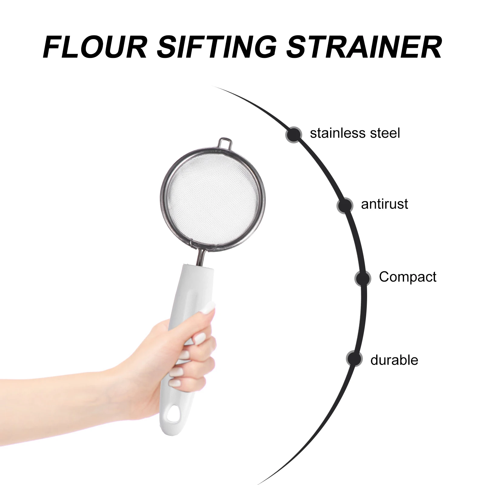 

2pcs Stainless Steel Flour Sifter Mesh Powder Sieve For Baking Kitchen Use Light Rustproof Easy Cleaning Tea Strainer
