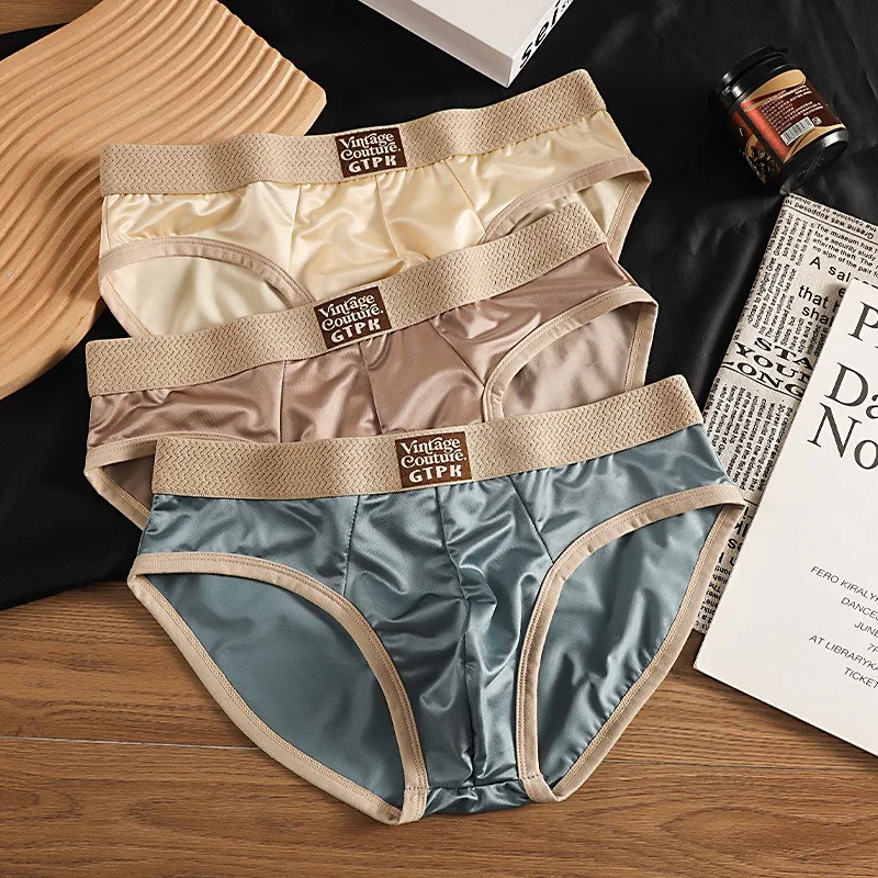 3 قطعة ملخصات الرجال الرجال الملابس الداخلية مثير السراويل الجليد الحرير الساتان مثل الرجال سراويل تنفس الذكور سراويل #5