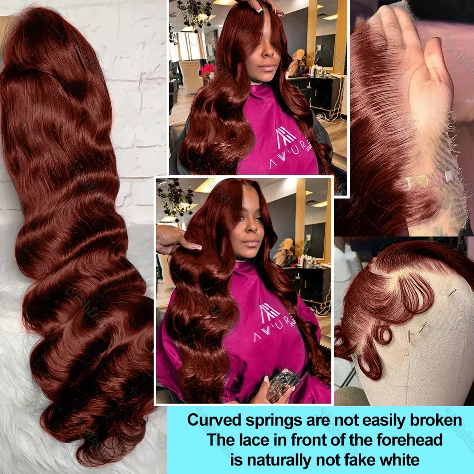 30 34 Inch Reddish Brown Body Wave HD 13x6 Lace Front Human Hair Wigs Brazilian 200% Colored 13x4 Lace Frontal Wig For Women