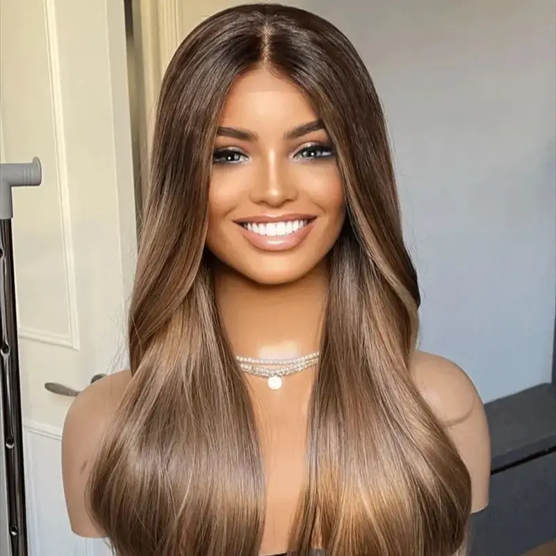 Dark Roots Honey Blonde Wig Long  Natural Wave Synthetic Lace Front Wigs  Reality Look Lace Top Wigs Heat Resistant Daily Use