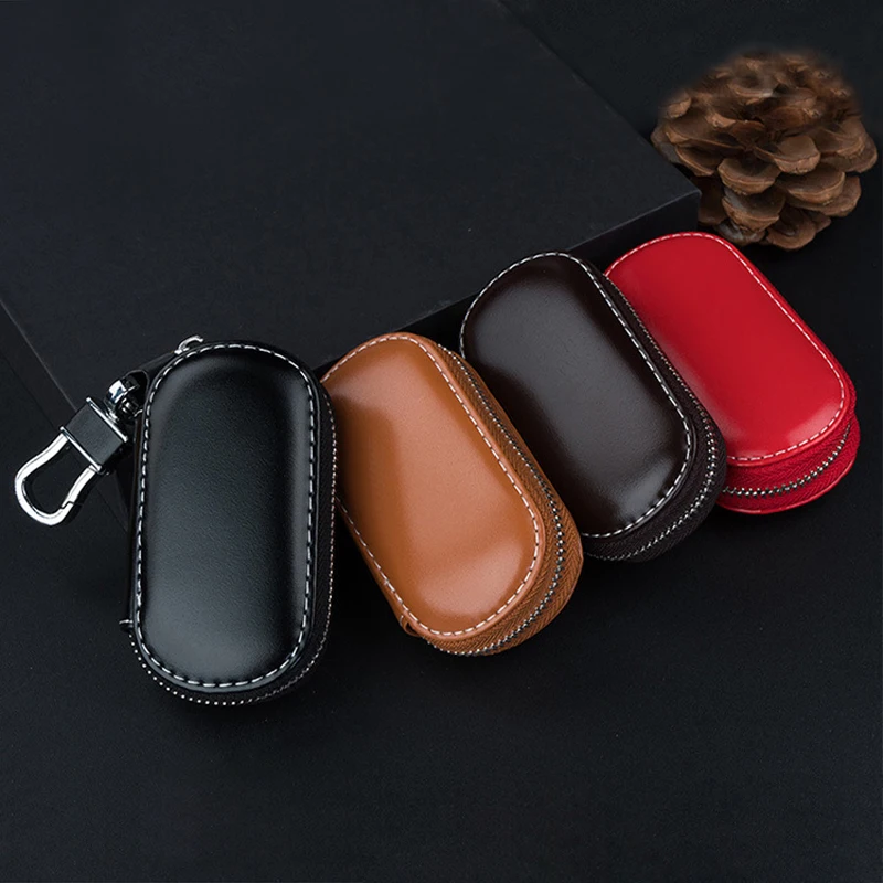 Car Key Pouch Bag Case Wallet Holder Chain Key Wallet Ring Collector Housekeeper Pocket Key Organizer Smart Leather Keychain