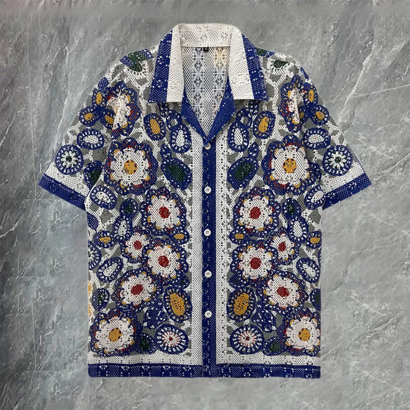 

Мужская прозрачная рубашка с цветочным принтом 2026: модная, сексуальная, с длинным рукавом, для клуба и вечеринок