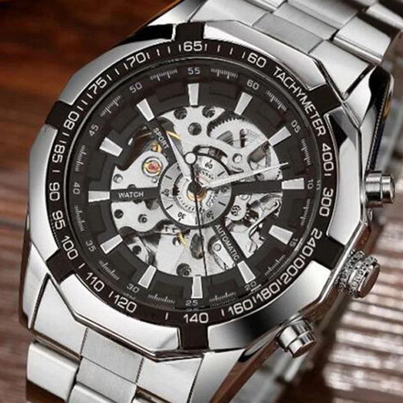Top Brand Luxury Skeleton Watches Automatic Mechanical Watch Men Stainless Steel Strap Male Clock Relogio Masculino Dropshipping