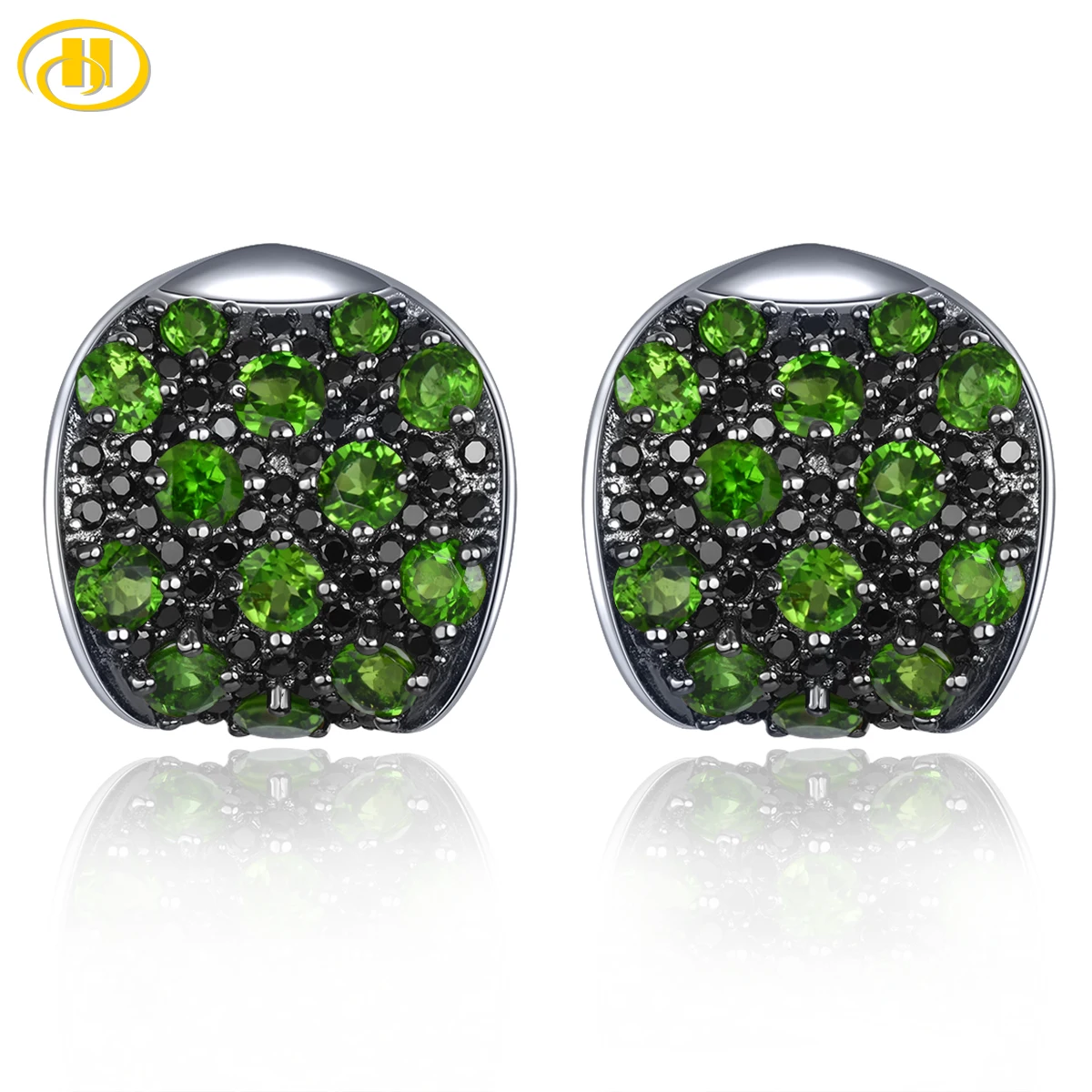 

Natural Diopside Black Spinel Solid Sterling Silver S925 Stud Earring 4.8 Carats Gemstone Design Women Annviersary Gifts