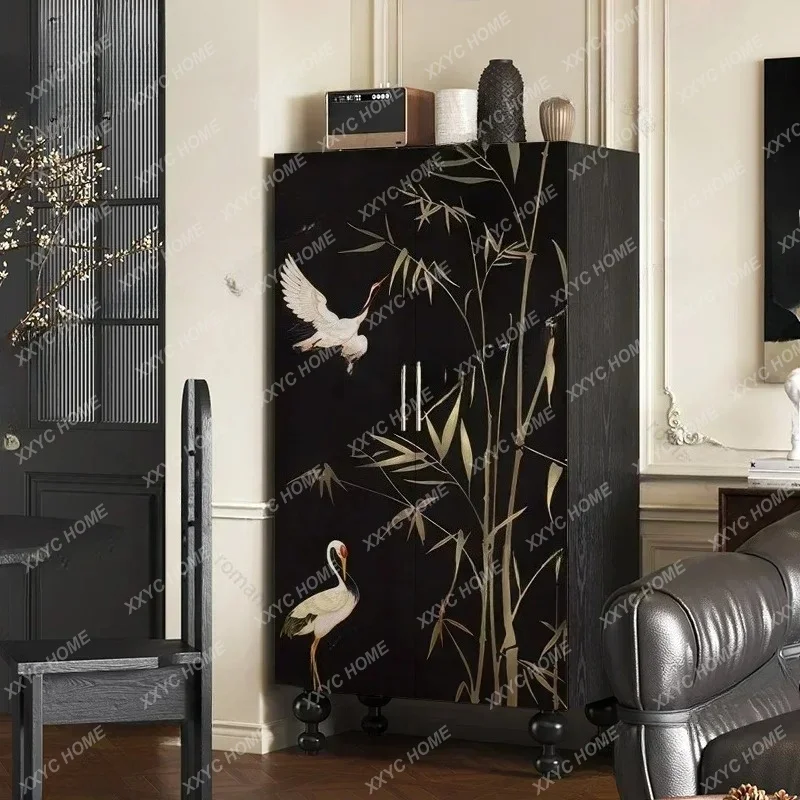 XXretro bedroom household solid wood hanging wardrobe strong installation-free clothes storage cabinet
