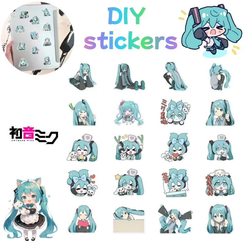 Niedliche japanische Hatsune Miku DIY-Aufkleber, kreatives, wasserfestes Material für Handkontoeinträge, Handy- und Becheraufkleber