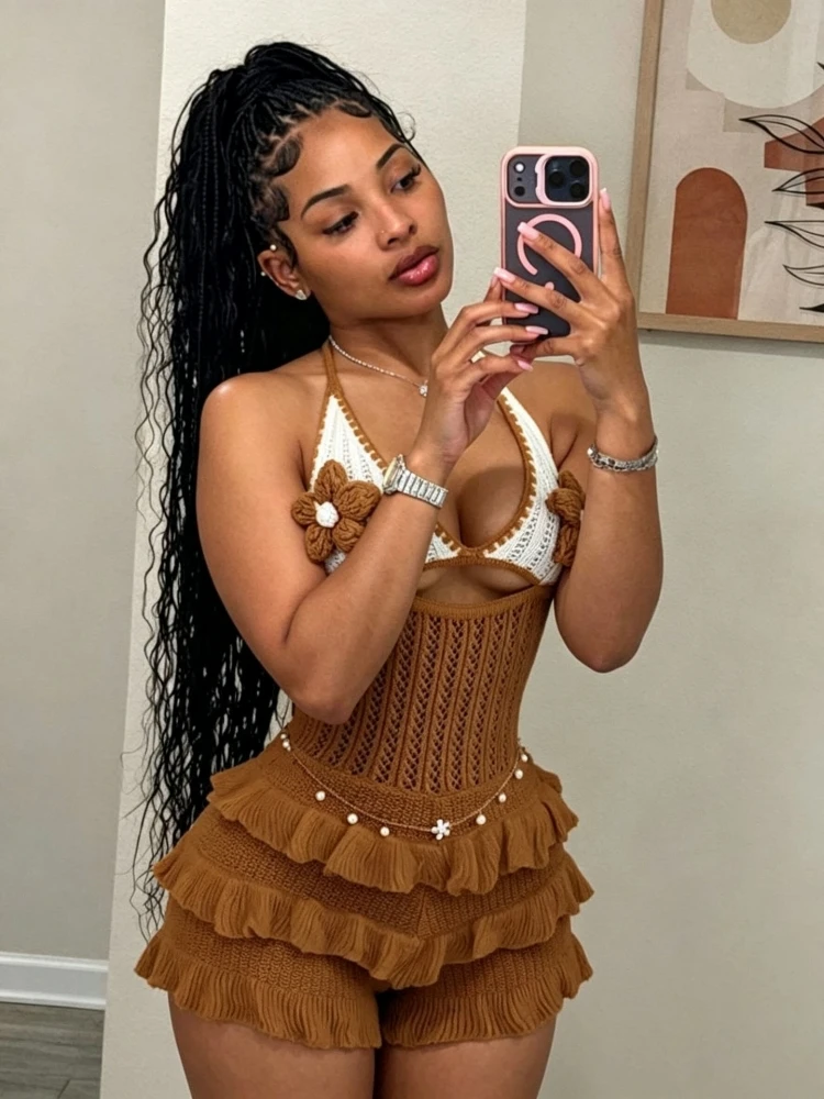 

Knitted Solid Women Rompers Playsuits For Summer Sleeveless V-Neck Loose Fashion Streetwear Overalls Pants Jumpsuits 2026