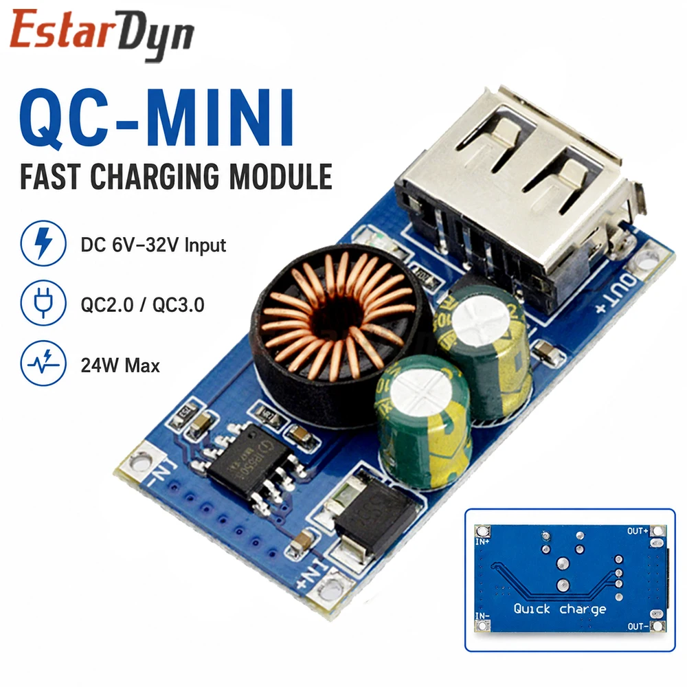 Estardyn QC3.0 24W DC 6-32V to 5V/9V/12V USB Step Down Fast Charge Module for Car Phone DIY