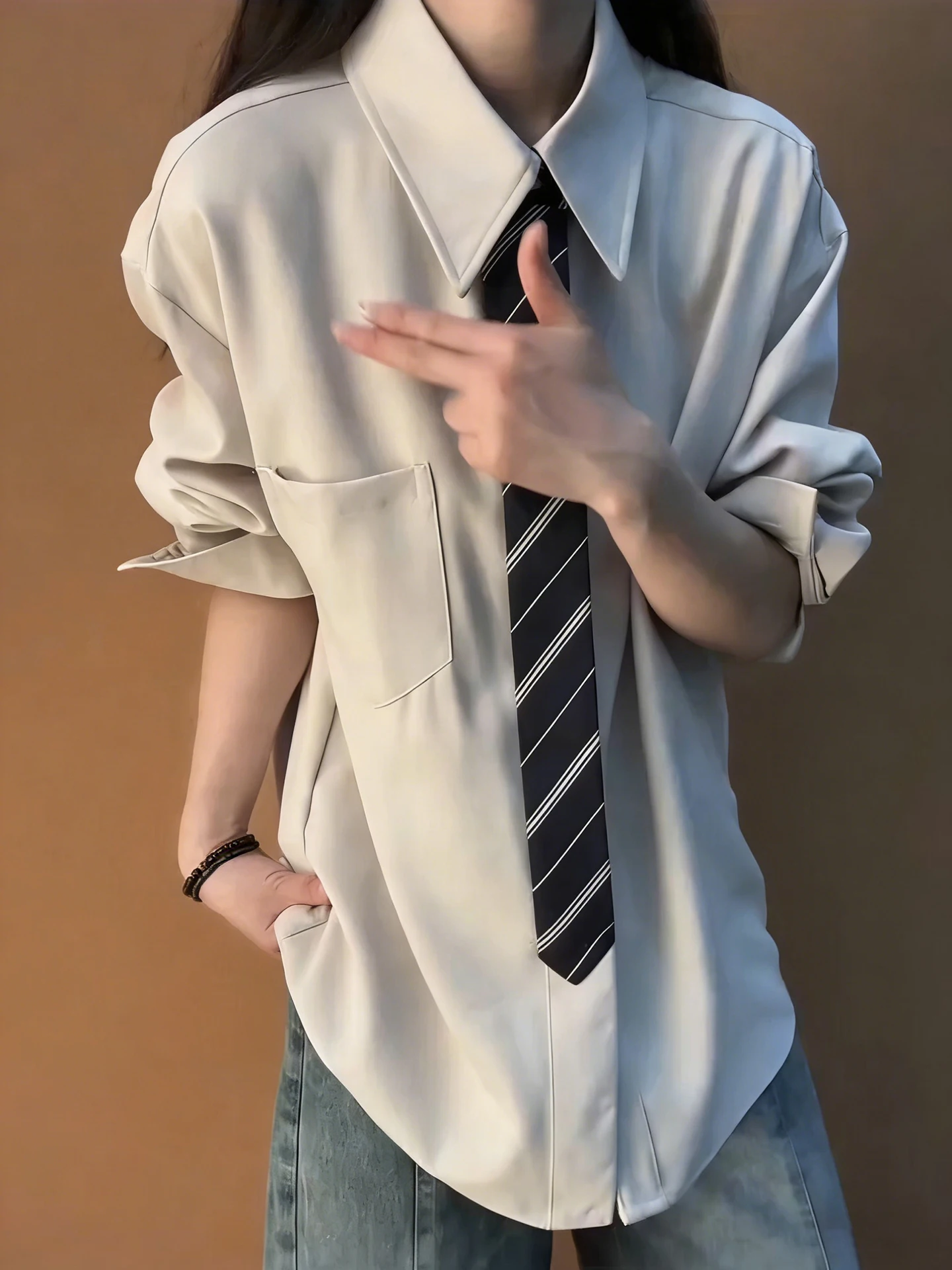 

American Sle Patchwork Fake Tie irt Men's Loose Long Sve Spring Faion Brand Haome Design Casual Breathable irt