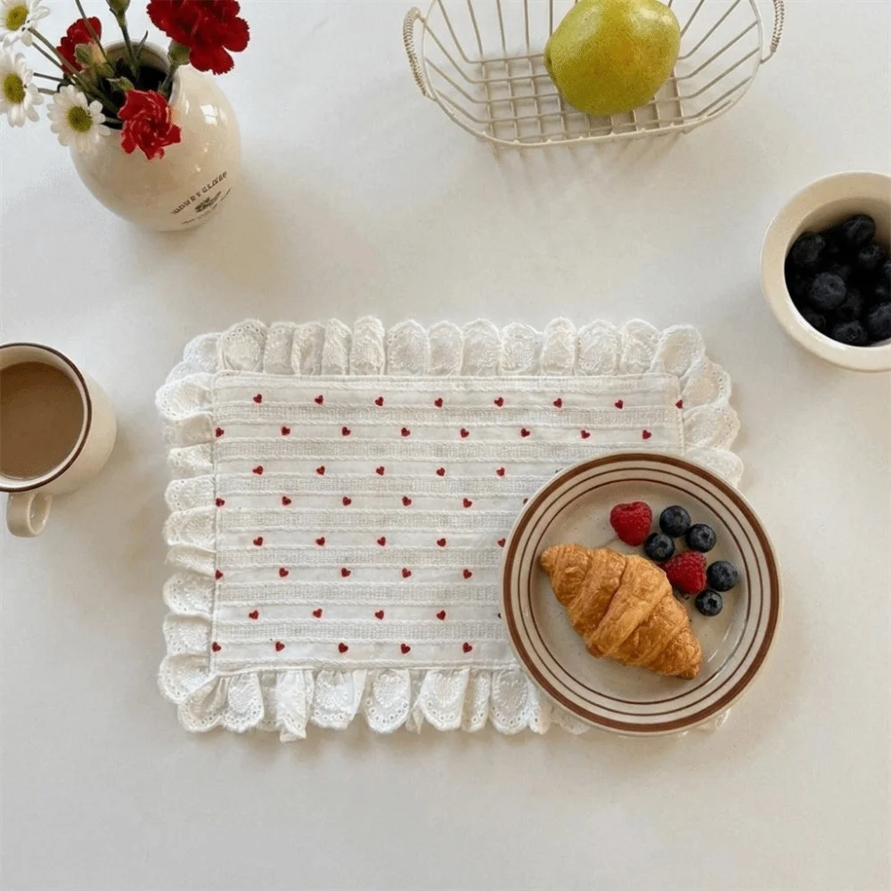 Pot Mats Girly Style Lace Ruffles Placemats Romantic Soft Table Napkins Polyester Square/Round Cups Mat Tea Party
