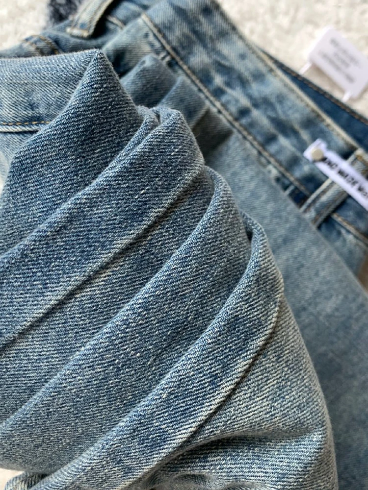 High Waist Wide Leg Retro Straight Jeans Women's Loose Fit Floor Length Trousers Spring 2025 New Sle Casual Denim Pants