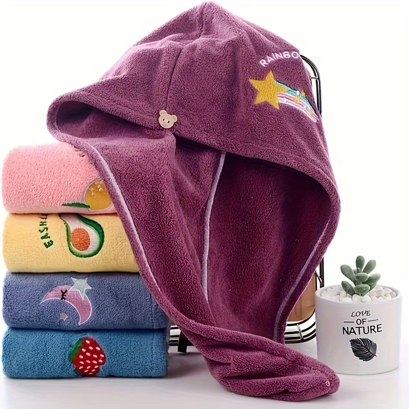 1pc Microfiber Hair Drying Towel - Quick-Dry Super Absorbent Shower Cap & Turban, Soft Polyester Bath Hat with Button Closure
