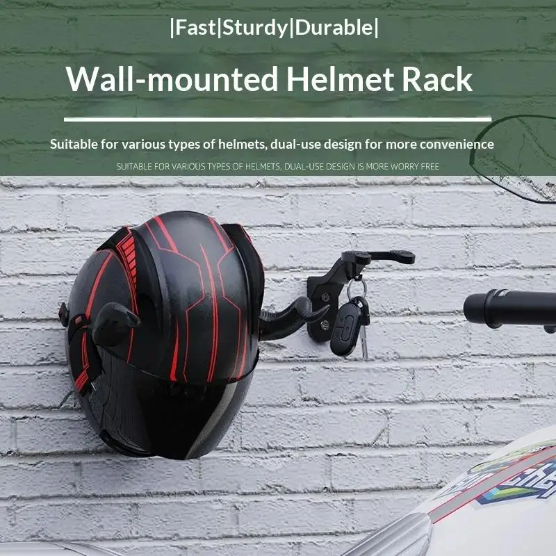 ABS Wall Mount Helmet Rack Sturdy Construction With Key Hook Perfect For Motorcycle Garage Storage