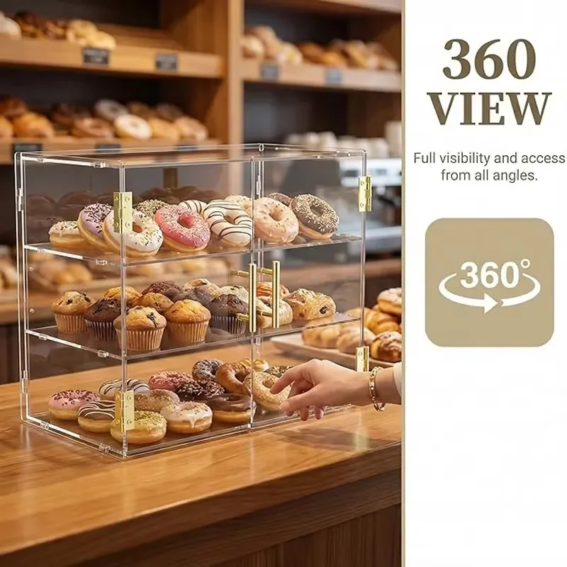 Custom three-layer acrylic storage display cabinet, countertop bread display cabinet, suitable for bakery, coffee shop, home