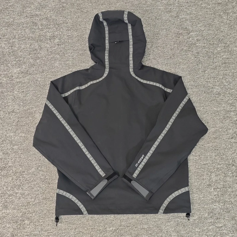 Functional Stripe Tape Panel Mertre Hooded Coat Men Breathable Windproof Hiking Trekking Shell Jacket